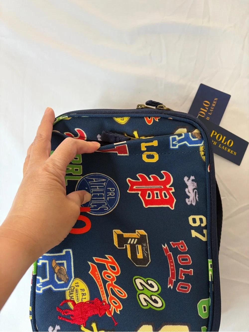 Polo by Ralph Lauren Navy Lunch Box Tote Multicolor Insulated Patch Graphics